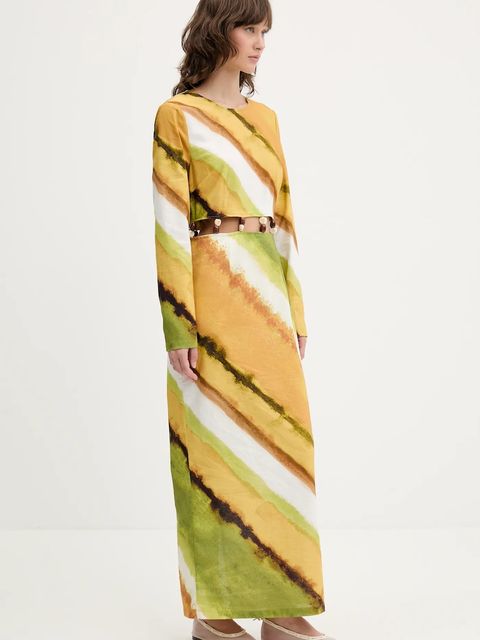 Never Fully Dressed sukienka z domieszką lnu kolor żółty maxi prosta NFDDR2014 - zdjęcie produktu nr 2