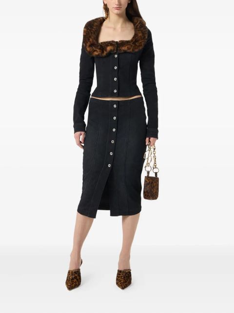 Blumarine logo-print denim skirt - Black