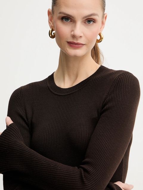 Luisa Spagnoli sukienka wełniana kolor brązowy maxi dopasowana 100225