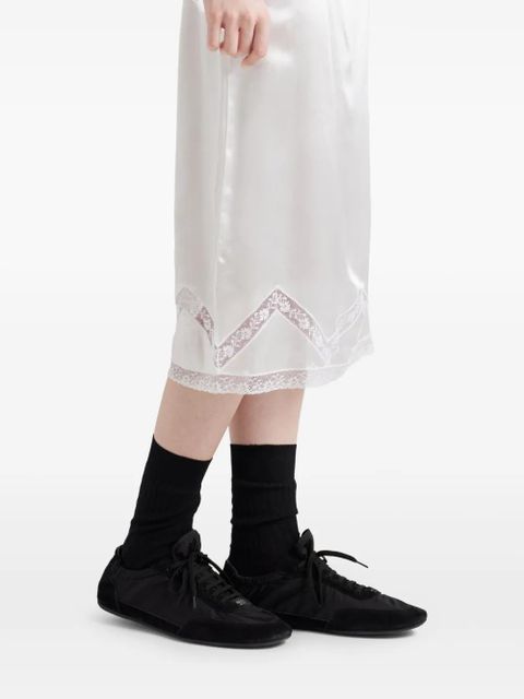 Prada embroidered satin midi skirt - White