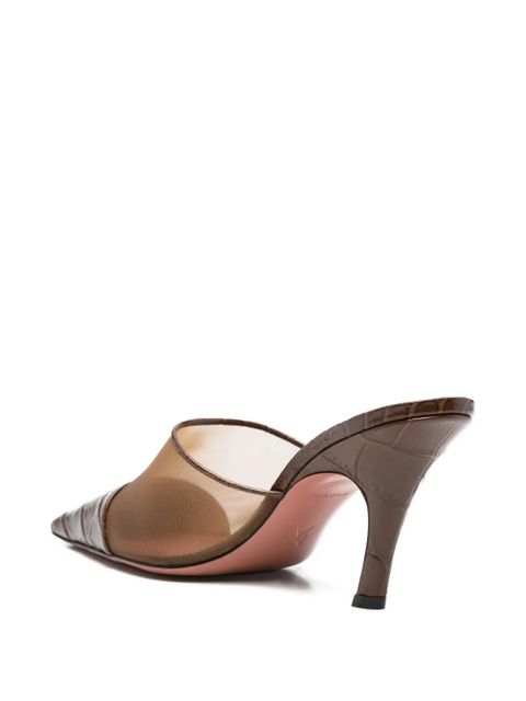 Amina Muaddi mesh printed croc sandals - Brown