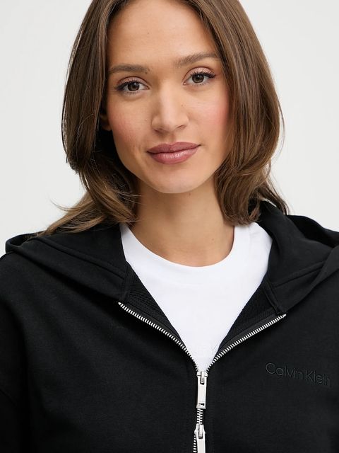 Calvin Klein bluza bawełniana damska kolor czarny z kapturem gładka LV044C211G