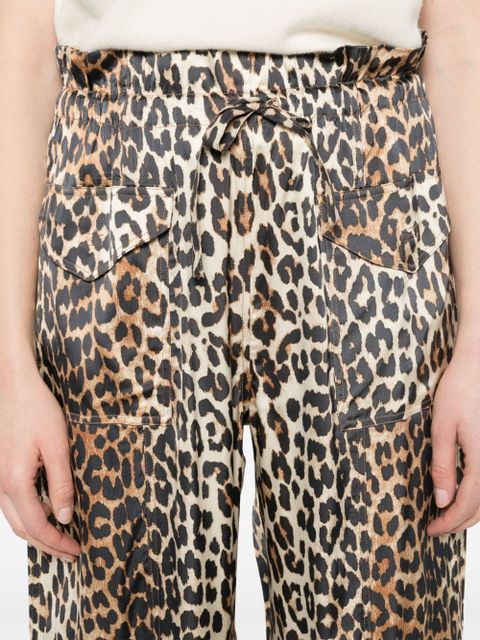 GANNI leopard-print satin trousers - Brown
