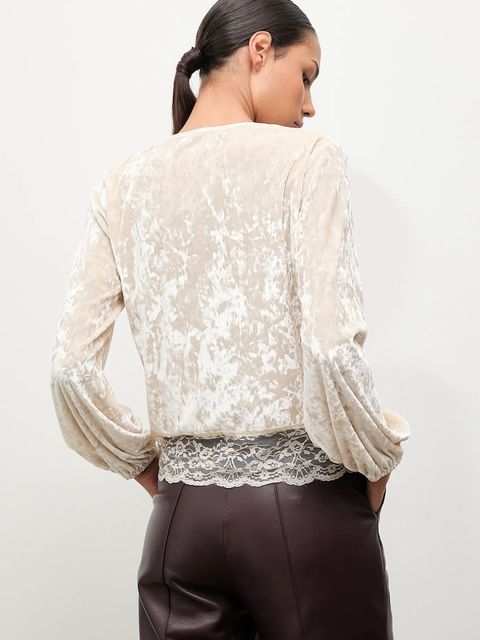 Answear.LAB bluzka welurowa damska kolor beżowy gładka