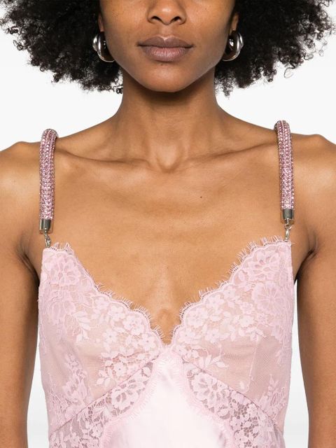 Self-Portrait lace-detail satin mini dress - Pink