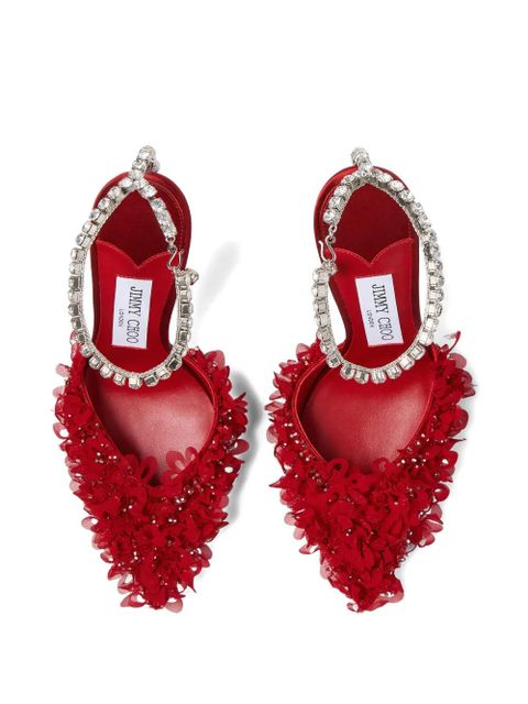 Jimmy Choo 100mm Saeda crystal-embellished floral pumps - Red