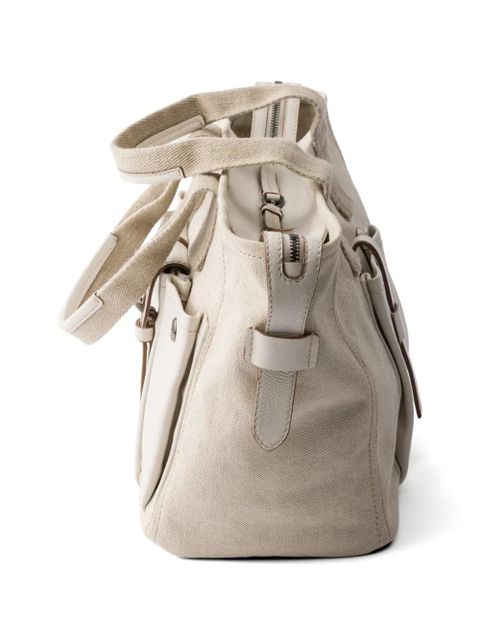 Prada Route large canvas and leather tote bag - Neutrals