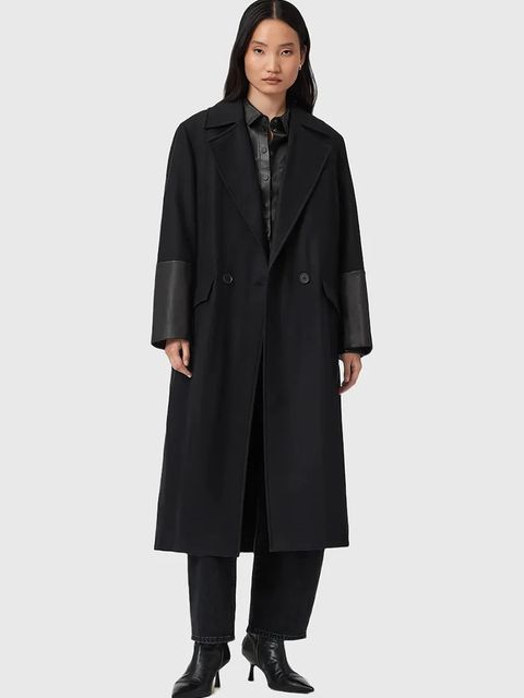 AllSaints płaszcz z dodatkiem wełny SELLMA kolor czarny W020OD - zdjęcie produktu nr 1