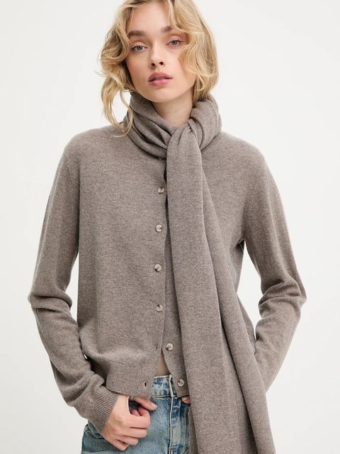 Answear.LAB kardigan z wełny merino z szalem damski kolor brązowy lekki