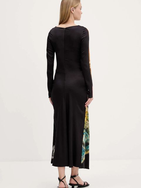 Desigual sukienka PATCH FIONA kolor czarny maxi rozkloszowana 25WWVW08