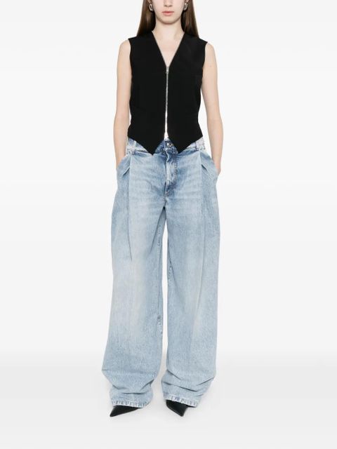 Sportmax Salbatro button-embellished pleated denim trousers - Blue - zdjęcie produktu nr 2