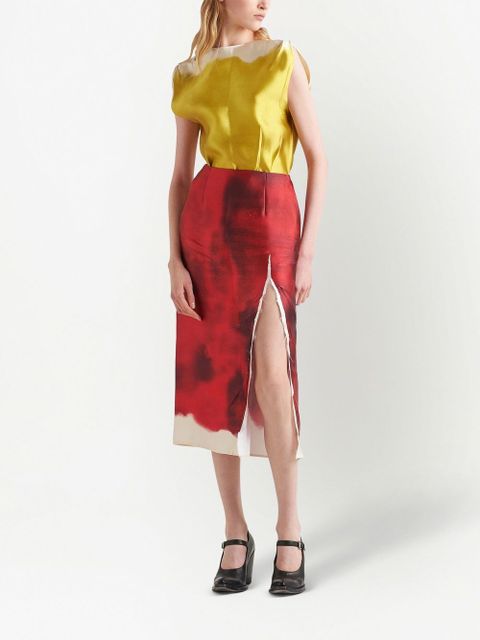 Prada abstract-print satin midi skirt - Red - zdjęcie produktu nr 2