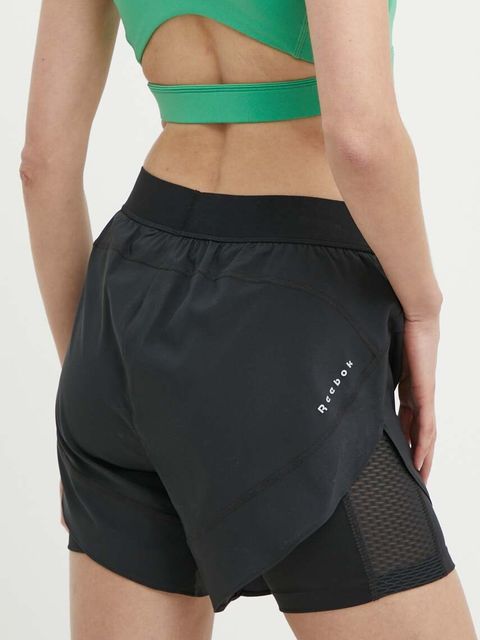 Reebok szorty do biegania kolor czarny gładkie high waist 100075412