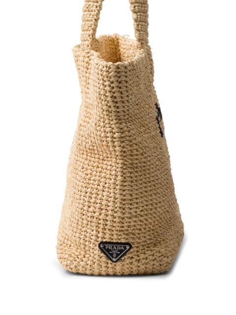 Prada logo-embroidered crochet tote bag - Brown
