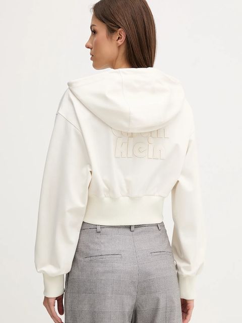 Calvin Klein Jeans bluza damska kolor beżowy z kapturem gładka LV047C247G