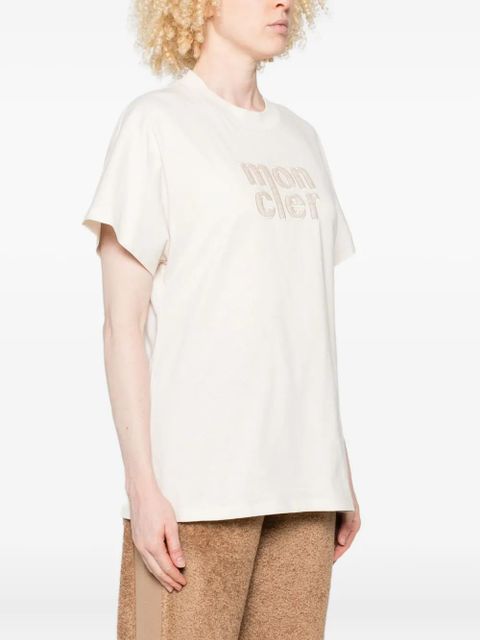Moncler logo-embroidered T-shirt - Neutrals