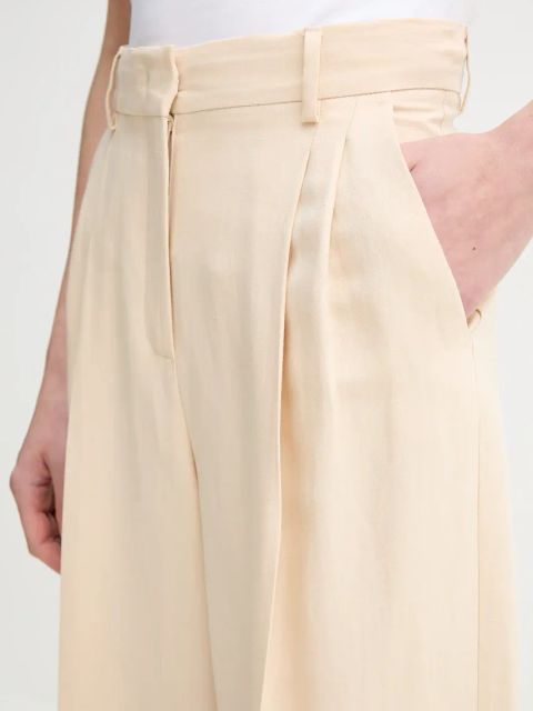 Weekend Max Mara spodnie z domieszką lnu damskie kolor beżowy szerokie high waist 2515131132600