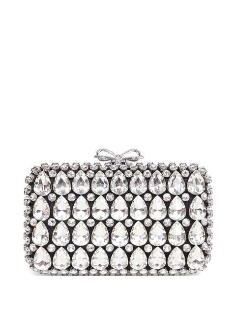 Self-Portrait crystal-embellished bow clutch - Silver - zdjęcie produktu nr 1