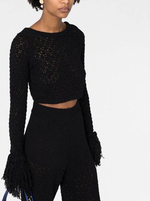 ROTATE BIRGER CHRISTENSEN open-back fringed crop top - Black