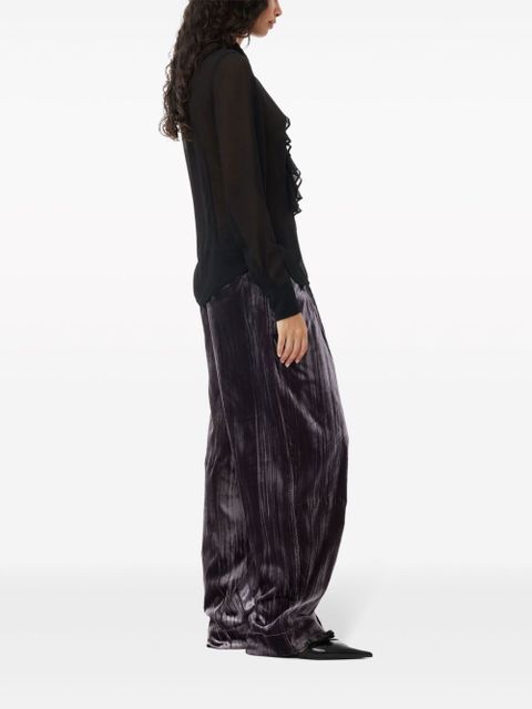 GANNI striped velvet-finish straight-leg trousers - Black