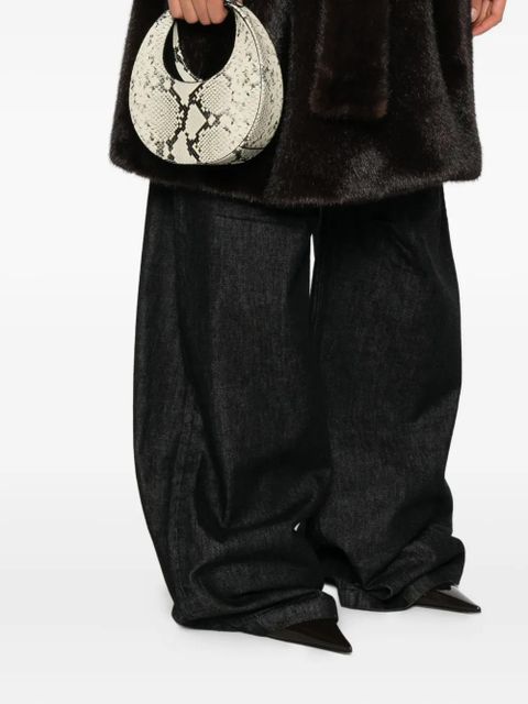 STAUD Goodnight Moon snakeskin top-handle tote bag - White