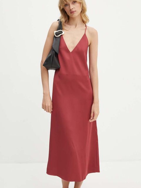 Stine Goya sukienka kolor bordowy midi rozkloszowana SG5862