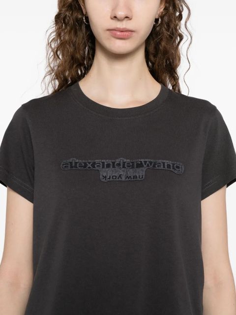 Alexander Wang logo-embroidered cropped T-shirt - Grey