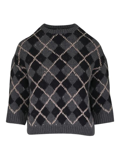 KHAITE argyle crewneck top - Grey - zdjęcie produktu nr 1