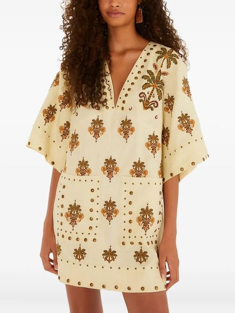 FARM Rio studded palm-print mini dress - Neutrals - zdjęcie produktu nr 1