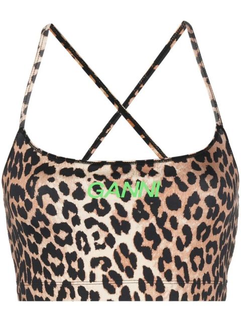 GANNI leopard-print cropped top - Brown - zdjęcie produktu nr 1