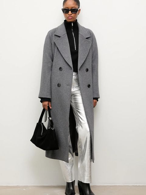 Answear Lab płaszcz wełniany kolor szary przejściowy dwurzędowy