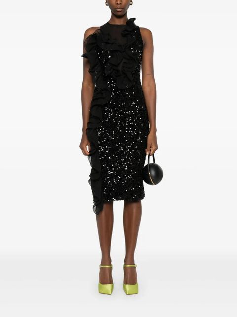 ROTATE BIRGER CHRISTENSEN ruffled-detailing sequinned midi dress - Black - zdjęcie produktu nr 2