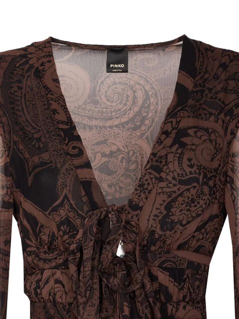 PINKO paisley-print tie-neck mini dress - Brown