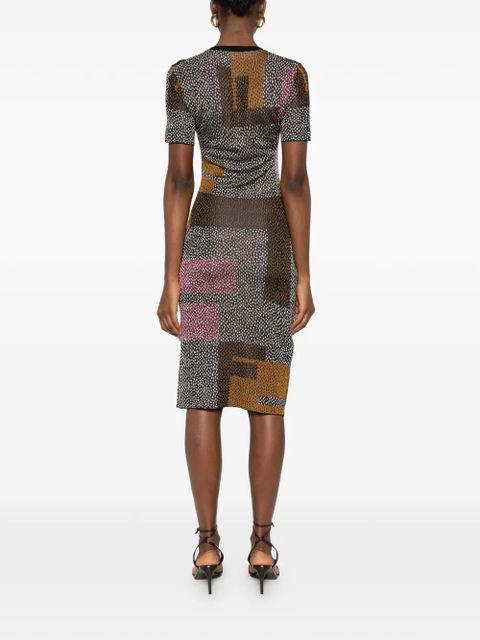FENDI geometric-print midi dress - Brown