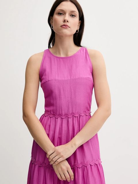 Pedro del Hierro sukienka z domieszką lnu kolor różowy maxi rozkloszowana 3819824