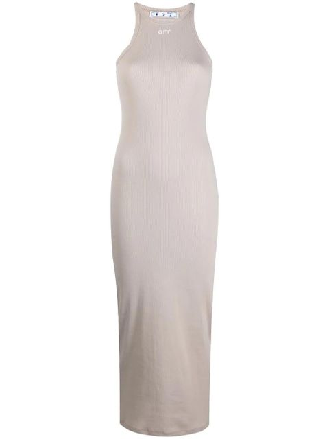 Off-White logo print ribbed jersey dress - Neutrals - zdjęcie produktu nr 1