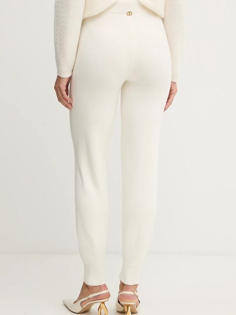 Twinset spodnie z dodatkiem wełny damskie kolor beżowy high waist 252TT3452