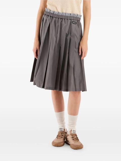 Miu Miu pleated logo-detail skirt - Grey