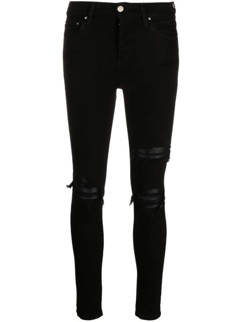 AMIRI MX1 leather-trimmed distressed skinny jeans - Black - zdjęcie produktu nr 1