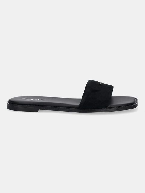 Calvin Klein klapki zamszowe FLAT SANDAL SQUARED HF SUE damskie kolor czarny HW0HW02557 - zdjęcie produktu nr 2