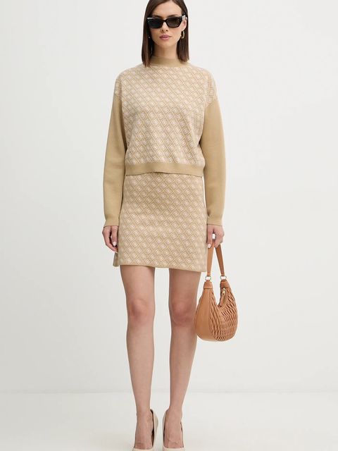 Guess spódnica z domieszką wełny AUBREY kolor beżowy mini ołówkowa W5BD81 Z3JD2