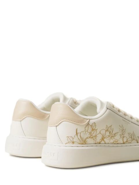 TWINSET floral-embroidery lace-up leather sneakers - White