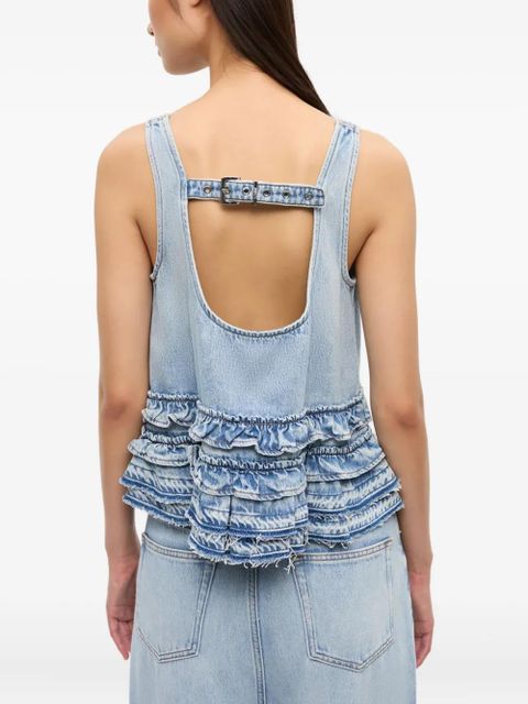 GANNI ruffled denim top - Blue