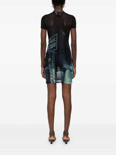 Jean Paul Gaultier Pigalle-print mesh mini dress - Blue