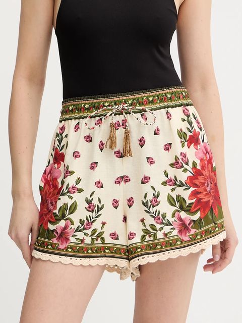 Farm Rio szorty z dodatkiem lnu damskie kolor beżowy high waist 344170 - zdjęcie produktu nr 1