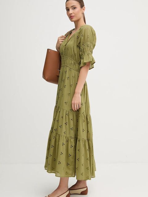 Hoss Intropia sukienka bawełniana kolor zielony maxi rozkloszowana 8222112