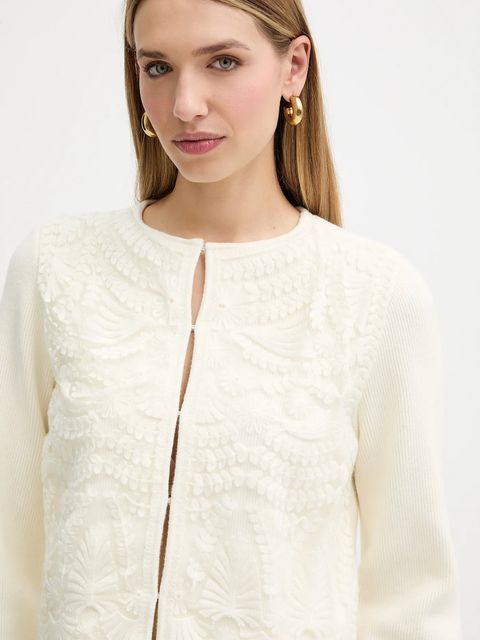 Twinset kardigan z dodatkiem wełny damski kolor beżowy lekki 252TT3453