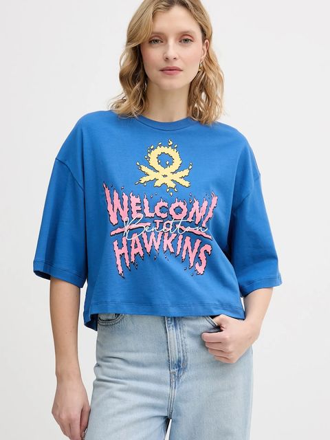 United Colors of Benetton t-shirt bawełniany x Stranger Things damski kolor niebieski 3BL0D10BC - zdjęcie produktu nr 1