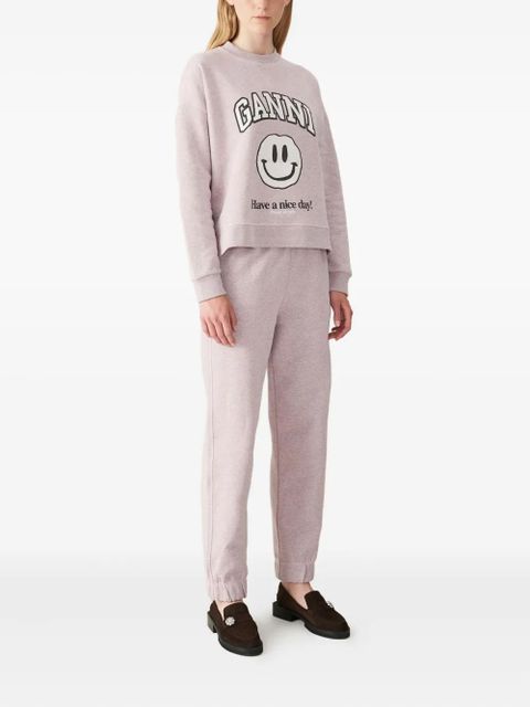 GANNI elastic-cuff cotton trousers - Pink