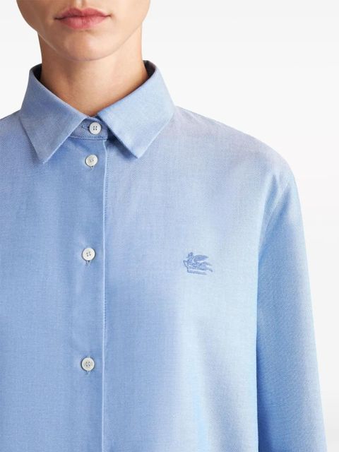 ETRO Pegaso-embroidered cotton shirt - Blue